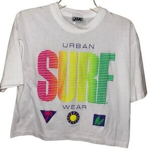Vintage JIK Urban Surf Wear white neon cropped t-shirt crop top (medium)